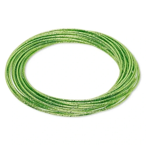 Multi Strand Green Textured Enameled Steel Interlocking Bangle Bracelet - Picture 1 of 1